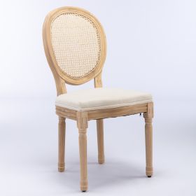 A&A French Style Solid Wood Antique Linen & Rattan Back Dining Chair