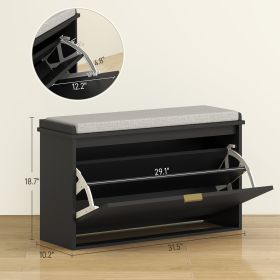 Shoe Storage Bench With Padded Seat Cushion And Flip-Drawer, Entryway Bench, Shoe Cabinet, 31.5x10.2x18.7 Inches, Black