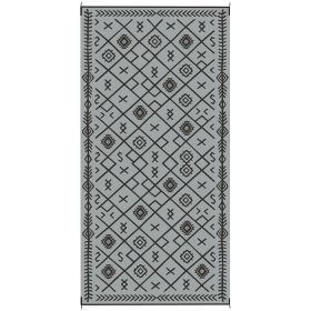 Reversible Outdoor Rug, Waterproof Plastic Straw With Carry Bag, 9 X 18, Black & Gray Rhombus