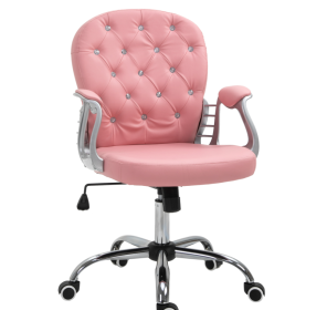 Vinsetto Vanity PU Leather Office Chair, Mid Back, Tufted Swivel Task Chair, Adjustable Height, Pink