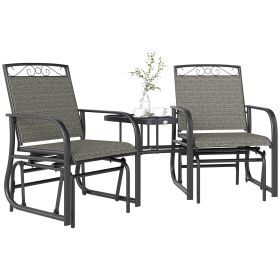 Outdoor Glider Chairs With Coffee Table, Patio 2-Seat Rocking Chair Swing With Breathable Sling For Backyard, Gray