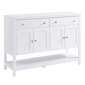 Modern White Buffet, Metal Hinges & Round Handles, Dining Room Storage