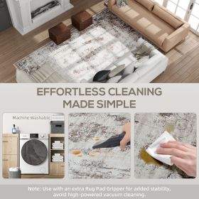 9x12 Boho Area Rug, Machine Washable Carpet For Living Room, Bedroom, Dining Room, Kitchen, Home Office, Brown