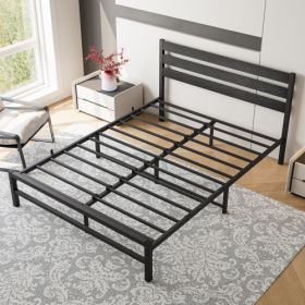 Queen Size Platform Bed Frame With Wooden Headboard, Under Bed Storage, Non-Slip, Noise Free, Easy Assembly, Black