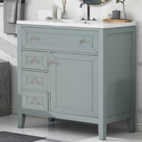 Solid Wood Bathroom Vanity With Ceramic Undermount Sink 12 Soft Close Drawer Slides, Flip Bin  Single Drawer  Storage Drawer, Adjustable Shelf, 70kg L