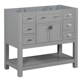 36'' Bathroom Vanity Without Top Sink, Grey Cabinet Only, Modern Bathroom Storage Cabinet With 2 Soft Closing Doors And 6 Drawers