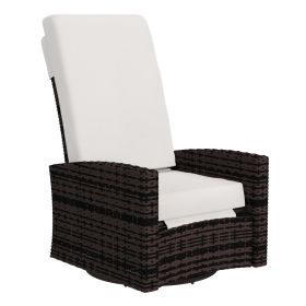 Outdoor Wicker Swivel Recliner Chair, Lifting Footrest, 360 Rotating Basic, Water-resistant Cushions, Khaki
