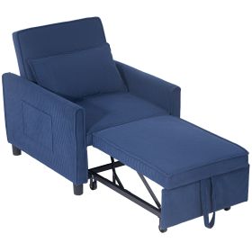 3-in-1 Convertible Chair Bed, Pull Out Sofa Bed Sleeper Chair With Adjustable Backrest, Pillow, And Pockets, Blue