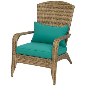 Patio Adirondack Chair With Rattan Wicker, Soft Cushions, Tall Curved Backrest For Deck Or Garden, Sky Blue