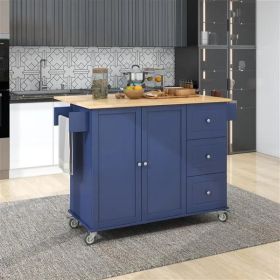 Rolling Mobile Kitchen Island With Drop Leaf - Solid Wood Top, Locking Wheels & Storage Cabinet 52.7 Inch Width