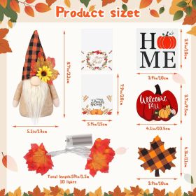 Fall Gnome Tiered Tray Decorations Set Farmhouse Pumpkin Decor Autumn Maple Leaf Table Centerpieces With Fall String Lights Thankgiving Day Fall Greet