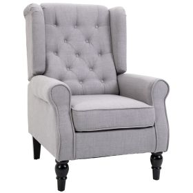 Gray Fabric Tufted Club Accent Chair With Removable Cushion, Wooden Legs