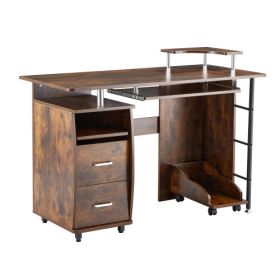 D&N Solid Wood Computer Desk,office Table With PC Droller, Storage Shelves And File Cabinet , Two Drawers, CPU Tray,a Shelf Used For Planting, Single