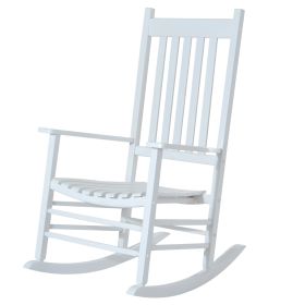 Wooden Outdoor Rocking Chair With Armrests, High Back For Garden, Patio, Balcony, Porch, White