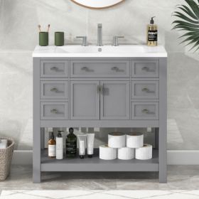 36   Bathroom Vanity With Top Sink, Modern Bathroom Storage Cabinet With 2 Soft Closing Doors And 6 Drawers, Single Sink Bathroom Vanity