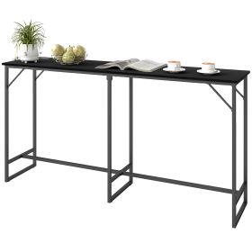 70 Bar Table With Charging Station, Industrial Rectangular Bar Height Pub Table With Steel Frame, Black Wood Grain