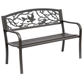 Brown Metal Garden Bench 50 Patio Seating With Backrest & Armrests
