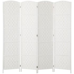 Room Divider, 4 Panel Folding Privacy Screen, 6FT Tall Portable Weave Partition Wall Divider For Bedroom, White