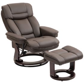 Swivel Recliner With Ottoman, PU Leather Reclining Chair With Footrest, For Living Room, Bedroom, Dark Brown