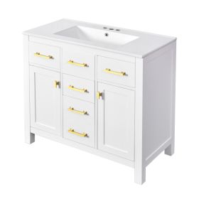 36'' Bathroom Vanity With Ceramic Sink Combo Set,Modern Freestanding Single Bathroom Cabinet With 4 Drawers & 2 Cabinets,Storage Cabinet For Bathroom,
