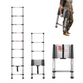 Telescoping Ladder, 8.5ft Stainless Steel Lightweight Extension Ladder, Multi-Button Retraction Collapsible Ladders, 330LBS Capacity & Non-Slip Feet