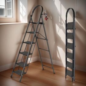6 Step Folding Ladder 500lbs Capacity Heavy Duty Anti Slip Portable Step Stool for Home Workshop Warehouse Construction Painting Cleaning Shelf Tasks