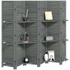 HOMCOM 6 Panel 67" Tall Wood Privacy Screen Room Divider with 3 Shelves and Folding Storage for Bedroom, Gray
