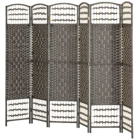 HOMCOM 6 Panel Folding Room Divider Portable Privacy Screen Wave Fiber Room Partition for Home Office Dark Gray