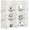 HOMCOM 6 Panel 67" Tall Wood Privacy Screen Room Divider with 3 Shelves and Folding Storage for Bedroom, White