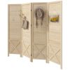 HOMCOM 4.7' 4 Panel Wooden Room Divider with Pegboard Display, Folding Privacy Screen for Home Office, Natural