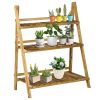3-Tier Folding Plant Stand, 32'' x 15'' Wooden Indoor Plant Shelf Display Stand, for Corner Balcony Garden Patio