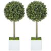 HOMCOM Lifelike Artificial Plants Set of 2, Fake Boxwood Topiary Balls with 114 PE Leaves for Home or Office Decor, Green