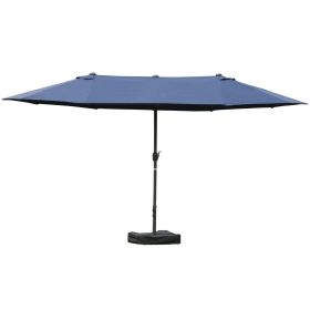 15ft Double-Sided Patio Umbrella Rust-Resistant Steel Umbrella For Poolside Shade, For Easy Crank Deck, Pool, Patio, Dark Blue