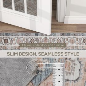 5x7 Area Rug, Vintage Machine Washable Rug, Non-Slip Carpet For Living Room, Bedroom, Dining Room, Brown & Light Blue