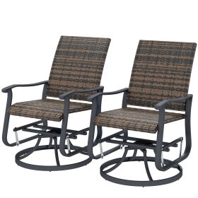 Wicker Rattan Swivel Patio Glider Chair Set Of 2, Outdoor Glider Chair With Steel Frame, High Back, Brown