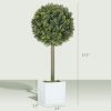 HOMCOM Lifelike Artificial Plants Set of 2, Fake Boxwood Topiary Balls with 114 PE Leaves for Home or Office Decor, Green