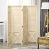 HOMCOM 4.7' 4 Panel Wooden Room Divider with Pegboard Display, Folding Privacy Screen for Home Office, Natural