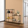 Adjustable Modular Metal Shelving Unit Heavy Duty Kitchen Storage Rack Organizer Microwave Shelf Black Space Saving for Home Garage Pantry