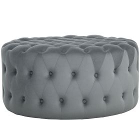 Round Ottoman Coffee Table With Velvet-feel Upholstery, Button Tufted Design And Padded Seat, Dark Gray