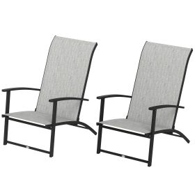 Set Of 2 Outdoor Dining Chairs With High Back, Armrests, Folding Patio Chairs For Patio, Lawn, Camping, Gray