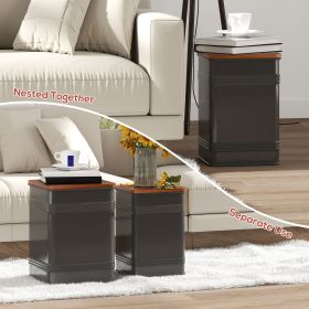 Ottoman With Storage Set Of 2, Industrial Nesting Ottoman Stool With Removable Lid, Metal Frame For Living Room, Black