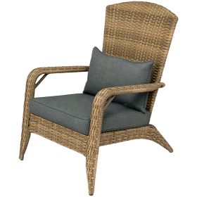 Patio Adirondack Chair With Rattan Wicker, Soft Cushions, Tall Curved Backrest For Deck Or Garden, Charcoal Gray