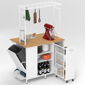 Kitchen Island With Storage Space Breakfast Bar With Folding Flip-Up Pane Large Storage