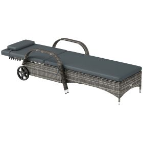 Outdoor Chaise Lounge, 5-Level Adjustable Backrest Rattan Pool Lounge Chair With Wheels, Cushion & Headrest, Black