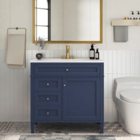36'' Bathroom Vanity With Top Sink, Modern Bathroom Storage Cabinet With 2 Drawers And A Tip-out Drawer, Single Sink Bathroom Vanity (Color: Blue)