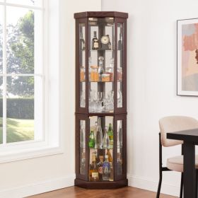 Corner Glass Cabinet Lighted Curio Cabinet Corner Display Case For Living Room, Curio Cabinet, Antique Collection, Wine,Bar Glass Storage Light Includ (Option: Cherry)