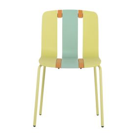 4 Pack Modern Striped Color Block Chairs  Indoor Outdoor PP Plastic Seat & Sturdy Metal Legs, Vibrant Yellow, Orange, Green  For Living Room, Balcony, (Option: Grain Yellow)