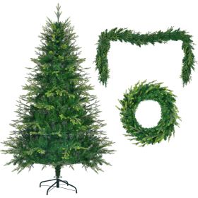 6 Feet Pre-Lit Aspen Fir Artificial Christmas Tree With Garlands And Garlands, Grass Green Christmas Tree With 380 Multi-Color LED Lights, 11 Lighting (Color: Green)