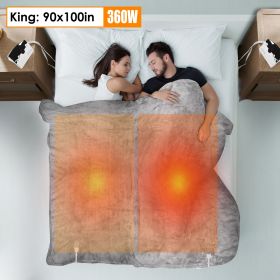 1Pc Electric Heated King Size Fleece Heated Blanket With Dual Controller 10 Heating Levels 10 Hours Auto Off Machine Washable For Home Office Usage 90 (Option: Grey-King)