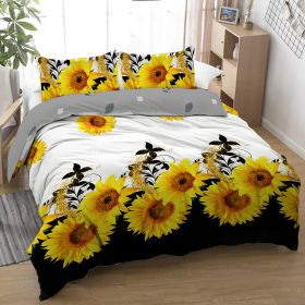 3 Pieces Black And White Background Sunflower Duvet Cover Set Yellow Flower Polyester Bedding Set For Adults Bedroom Decor Twin Full Queen King Size (Option: Twin-Yellow)